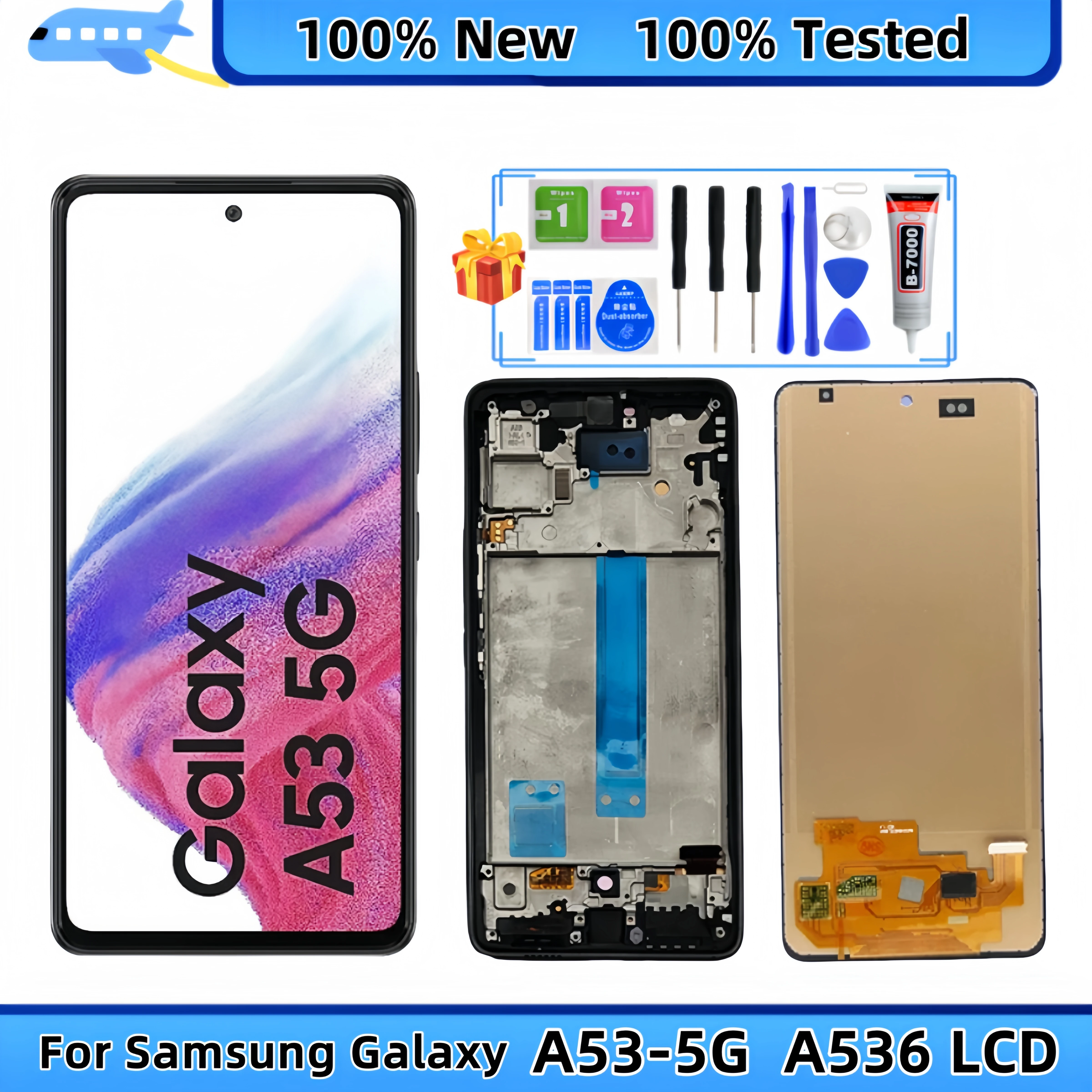 

Для Samsung Galaxy A53 5G A536 SM-A536B A536U A536E A536B/DS A536W ЖК-дисплей с сенсорным экраном и дигитайзером в сборе, замена