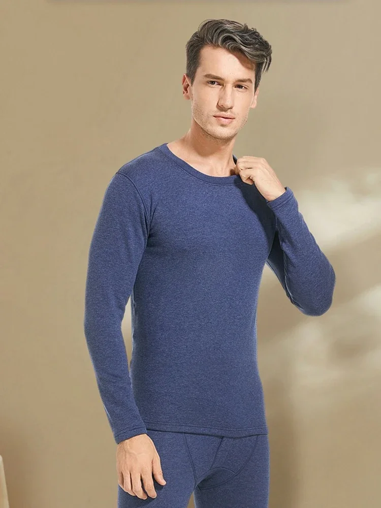 New Autumn Winter Men\'s Silk Cashmere Warm Underwear With Added Velvet Thickened Soft Comfortable and Brushed Set Warm Underwear