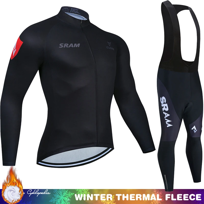 

Winter Cycling Jersey Men Thermal Fleece Bib SRAM Bicycle Clothes Bike Retro Road Triathlon Clothing 2025 Jackets Mens Men's Set