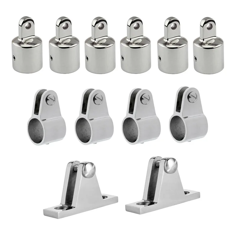 

12Pcs Stainless Steel 7/8" 22mm Deck 3-Bow Bimini Top Hardware Fittings Set Eye End Cap/Jaw Slide Pipe Clamp Hinge for Boat