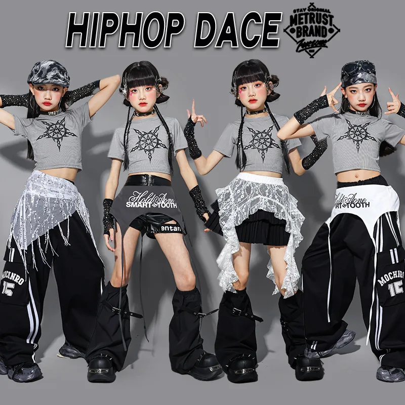 

Серый укороченный топ для девочек K-pop, штаны-карго для уличных танцев, детские комплекты одежды в стиле хип-хоп, джаз, групповая одежда для девочек, детская уличная одежда, костюмы для подростков