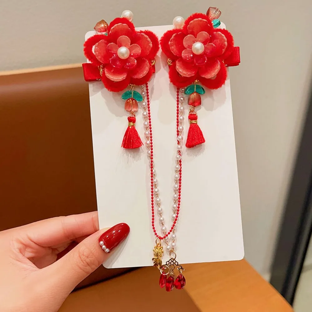 

Princess Children's New Year Hairpin Hanfu Headwear Forehead Chain Chinese Style Red Barrettes Tang Suit Cute