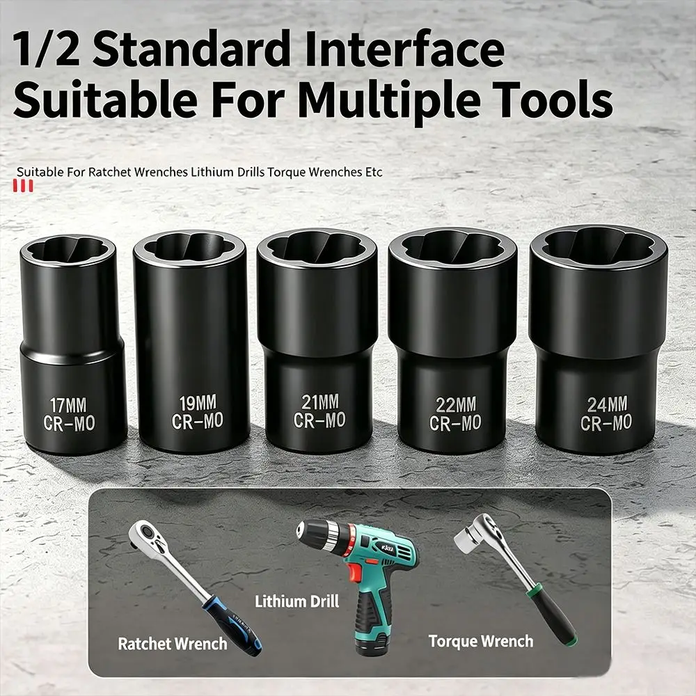 High-Hardness Lug Nut Remover High-Torque Bolt Extractor Tool Damaged Bolt Extractor 1/2 17-24mm Nonslip Texture