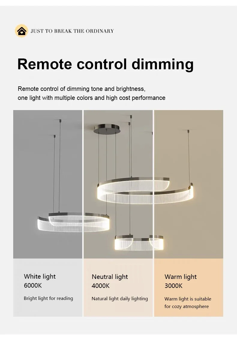 Acrylic LED Pendant Light Living Room Semicircle Chandelier