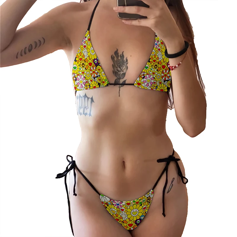 

Summer Women's Swimwear New Design Sunflower Pattern Bikini Set 3D Printing Fashion Sexy Split Swimming Beach Surfing Vacation