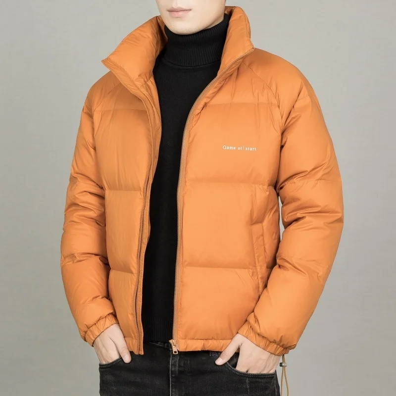 Autumn Winter New Men\'s Stand Collar Light Down Jacket Korean Fashion Oversize Warm Thick Coat White Orange Green Black