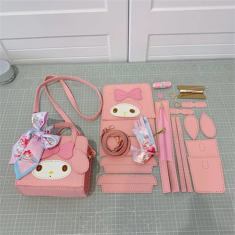 Fai da te Cartoon Sanrio Cinnamoroll borsa fai da te Kuromi Melody borsa tessuta da ragazza fatta a mano borsa a tracolla in materiale autofatto con regalo di corso