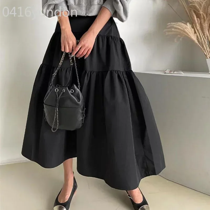 Long Skirts for Women Faldas Mujer Moda 2024 Casual Style High Waist Pleated Umbrella  Vintage Spring Jupe  Largas