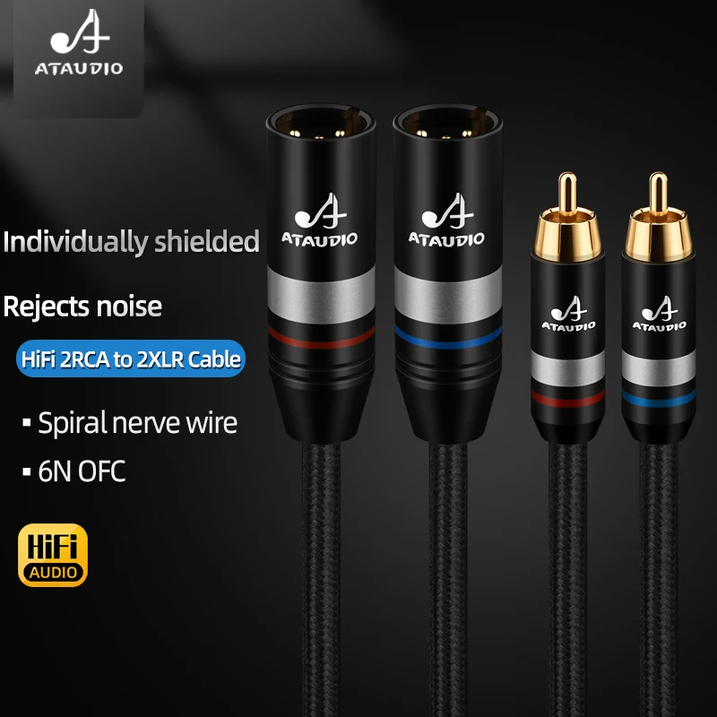 One Pair High Quality 6N OFC HiFi 2RCA to 2XLR Cable for Speaker Amplifier Mixer RCA to 3Pin XLR Male/Female Audio Cable