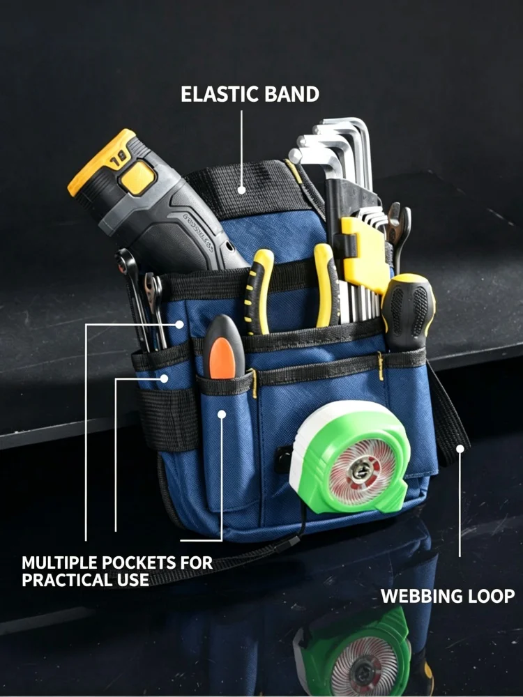 JUSTINLAU Kleine Werkzeuggürteltasche mit Verstellbarem Riemen, Mehreren Taschen, Schraubendreher-Schlaufen, Zimmermanns-Gürteltasche, Elektriker-Arbeitsorganizer – Detail 3