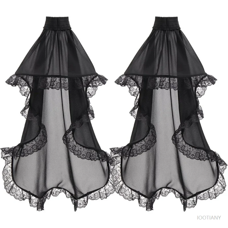 

Gothic Thin Single Layer Chiffon Sleeve Lace Edge Halloween White Black Lolita Victoria With Trumpet Sleeve Wedding Accessories