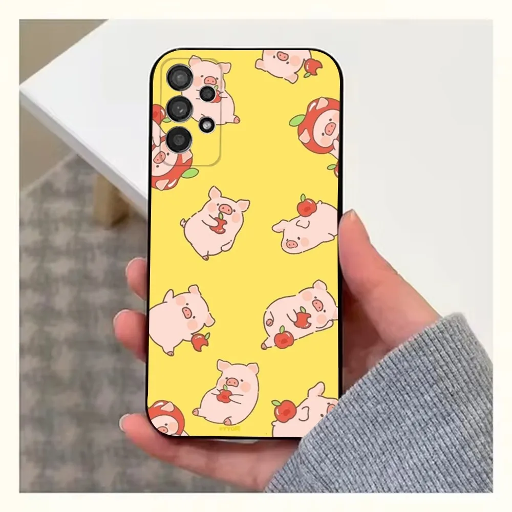 Bonita funda de teléfono Piggy para Samsung S25,S24,S23,S22,S20,S21,S10,Ultra,Plus,Lite,FE, funda negra de silicona suave