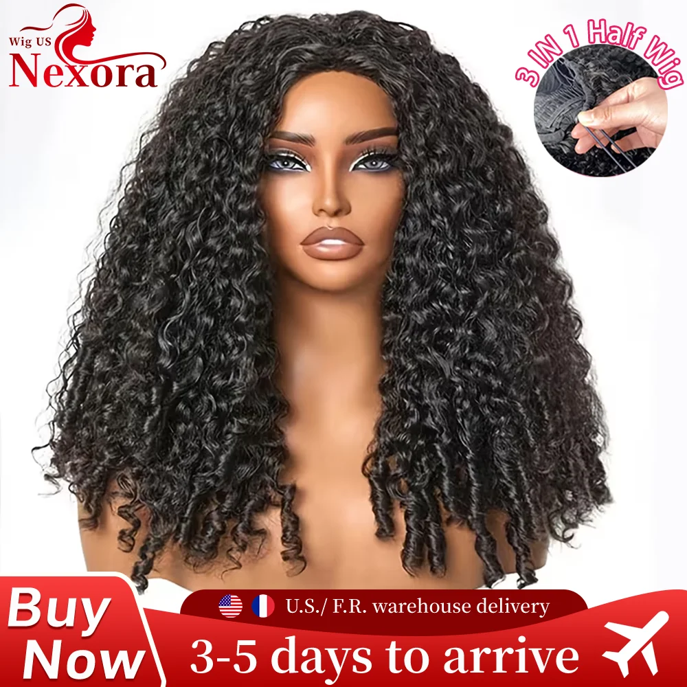 

Burmese Curly Half Wigs Human Hair 240 Density 3 IN 1 Half Wig Glueless Wig Ready to Wear Raw Curly Hair Wig For Women Natural