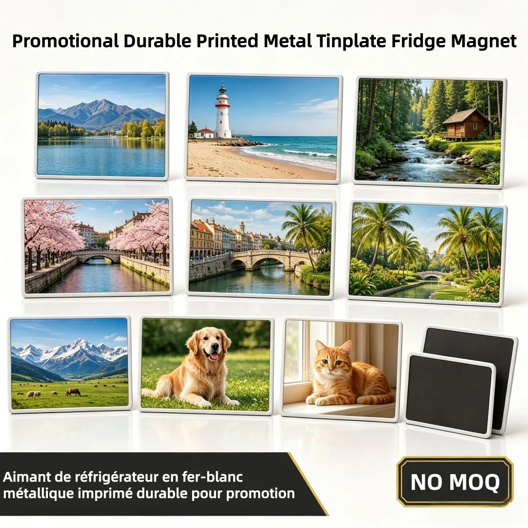 Custom Logo Print Refrigerator Magnet Decorative Square Magnetic Fridge Sticker Printed Metal Tinplate Refrigerator Magnet