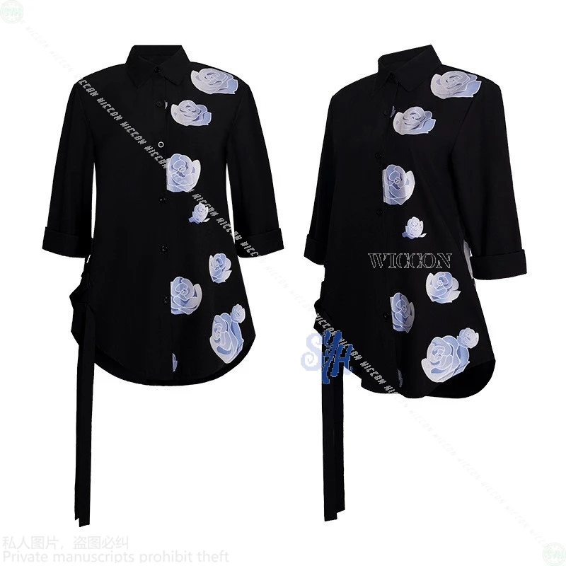 アニメ YouTuber コスプレ Knkn Kanae Ye Vtuber コスチューム ブラック フラワー柄 シャツ ネックレス ハロウィン クリスマス パーティー ロールプレイ Cos