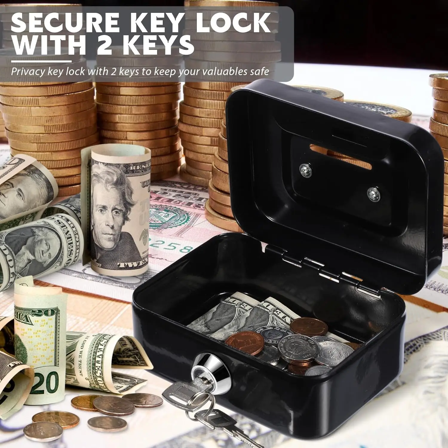 Imagem -03 - Mini Money Safe Box Key Money Holder Caixa de Armazenamento de Metal Small Security Lock Box com Chave Kids Portable Lockable Coin Boxes