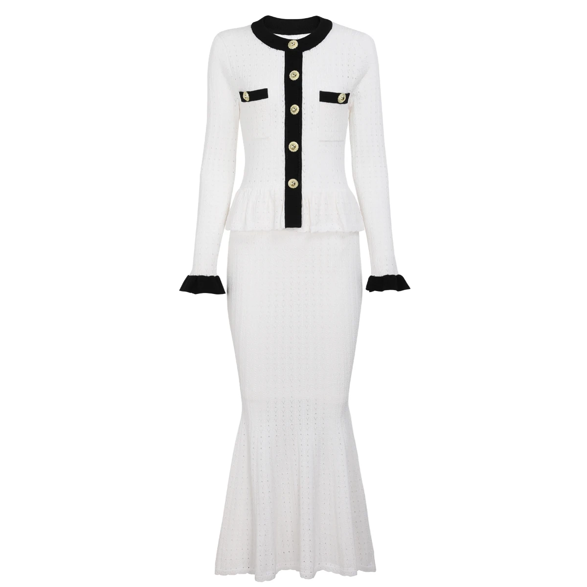 

High Quality Autumn And Winter New Fashion Temperament Commuting Long Sleeved Round Neck Fish Tail Knitted Versatile Dress