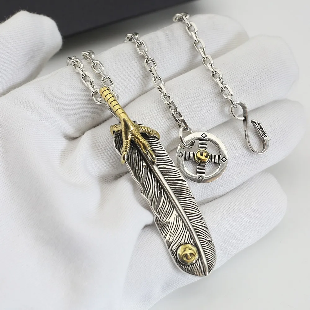 

Takahashi Goro's Goro Golden Eagle Claw Feather Leaf Pendant Necklace Japanese-Style Distressed Vintage Retro Trend Versatile