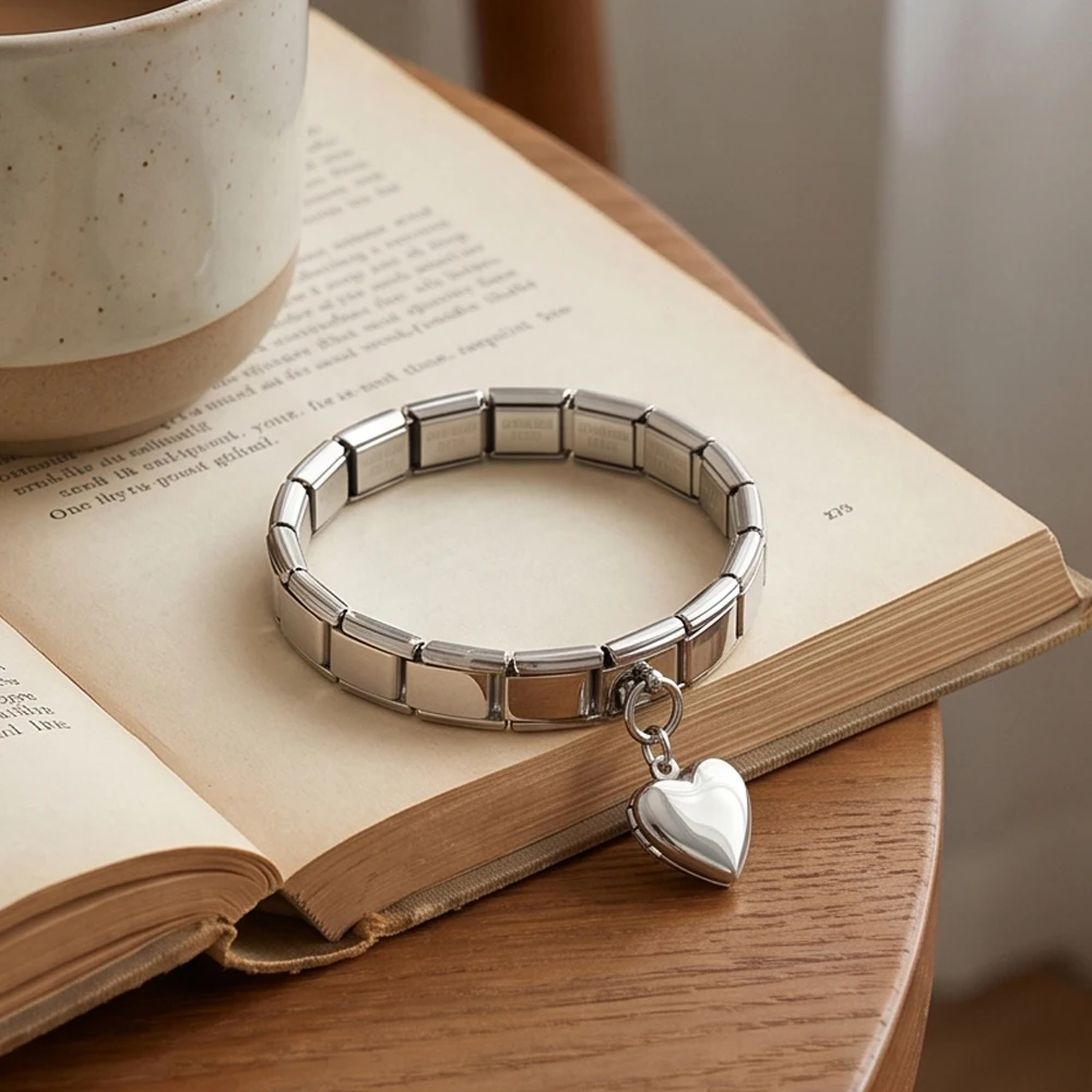 URING Medaillon Liebesherz-Anhänger Italienischer Charm-Anhänger 9mm Damen Herren Gedenkarmband Edelstahl Armband DIY Perlen Geschenk Schmuck – Detail 3