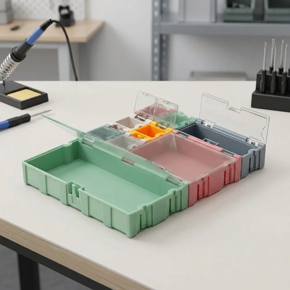 9 Piece Modular Component Box Set Plastic Storage Case For Small Resistor Integrated Circuit Chip Electronic Parts Organizer