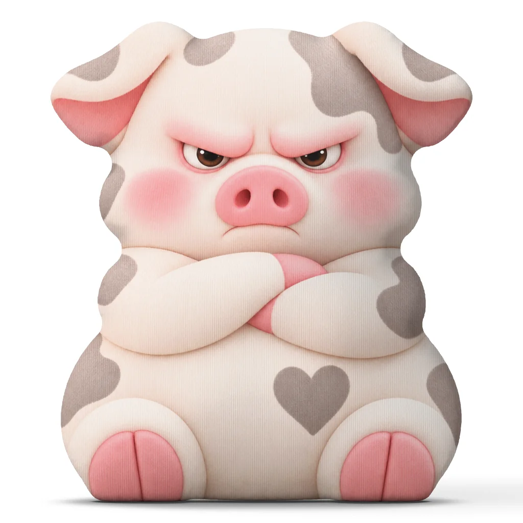 Grumpy Spotted Pig Shaped Stuffed Pillow Cute Farm Animal Cushion Kawaii Throw Pillow Sofa Home Decor Gift for Pig Lovers