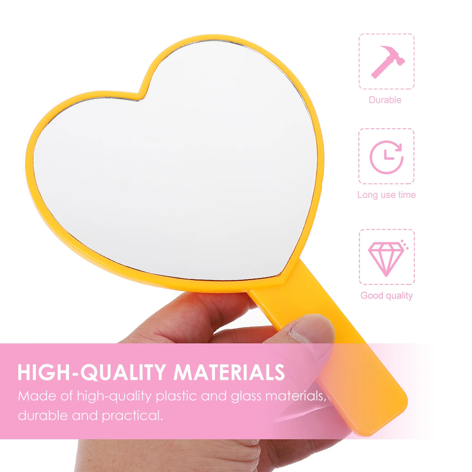 

2 pcs Heart Shape Handheld Mirror Portable Compact Makeup Vanity Travel For Women Teens Lightweight