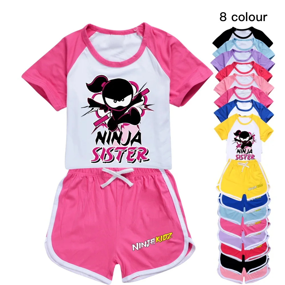 

2023 Summer NINJA KIDZ Clothes Set Kids Cartoon Short Sleeve T-shirt Shorts 2pcs Suit Boys Sportsuit Toddler Girls Outfits