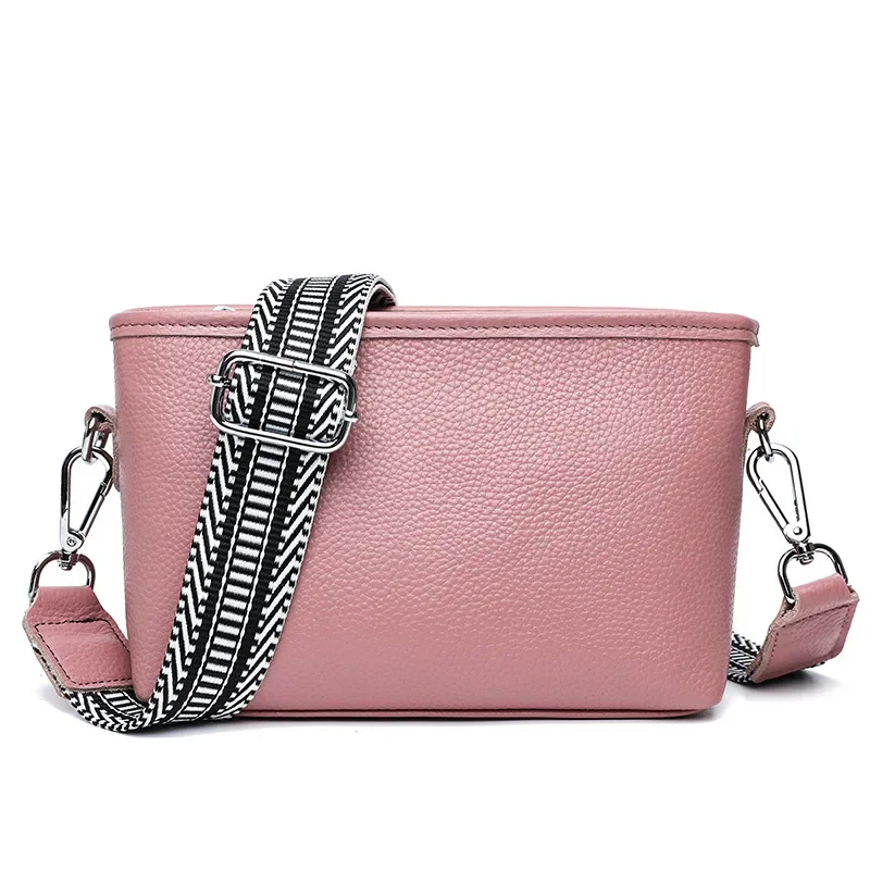 Luxury Genuine Leather Women Bags Wide Shoulder Strap Handbags Female Tote Bag Designer Ladies Cowhide Crossbody Shoulder Bag