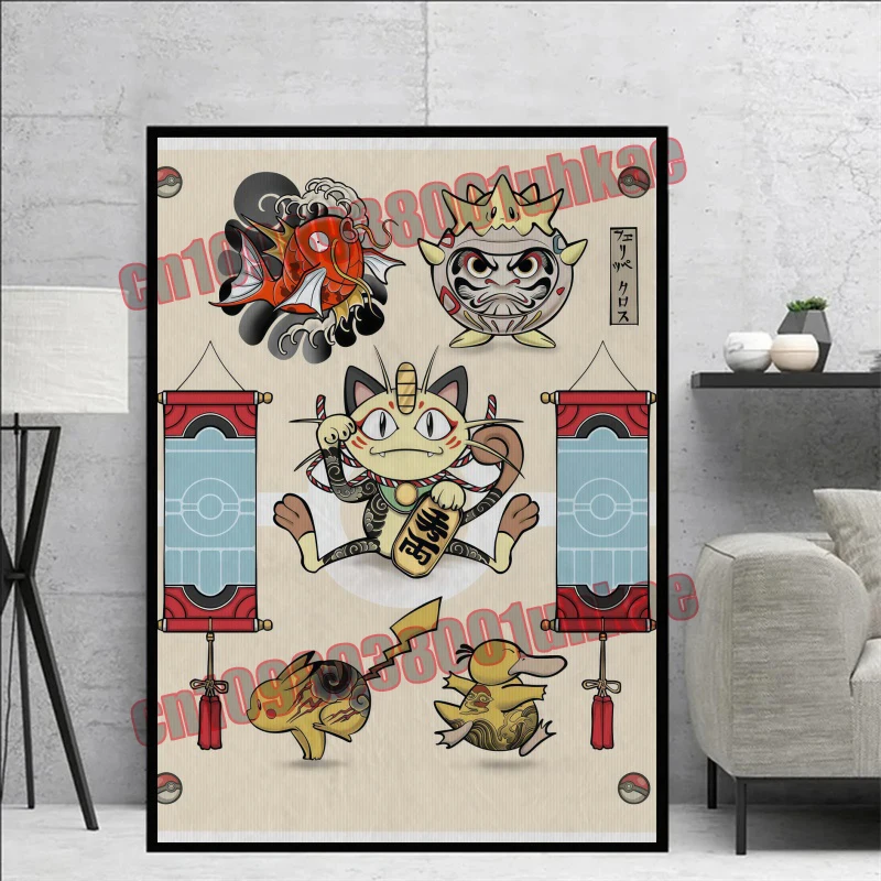 anime-classico-japones-pokemon-pikachu-bulbasaur-squirtle-estilo-retro-poster-pintura-em-tela-adequada-para-decoracao-de-quarto