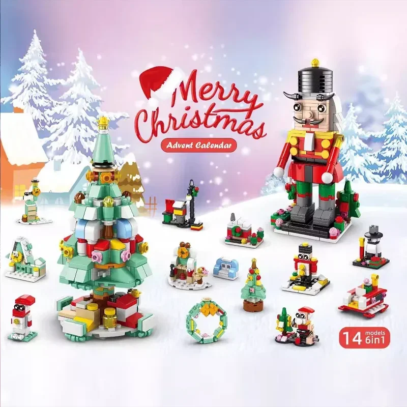 Ensemble de blocs de construction de Noël pour enfants, calendrier de l'avent de Noël, kit de briques de bricolage, cadeau pour enfants de 6 ans et plus, 24 ans