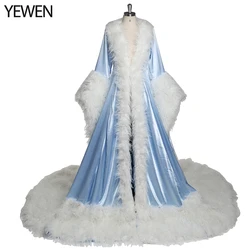 YEWEN-Vestido largo de noche de lujo con cuello de piel, traje clásico de Navidad a la moda, Túnica de boda, capa de fotografía de lujo