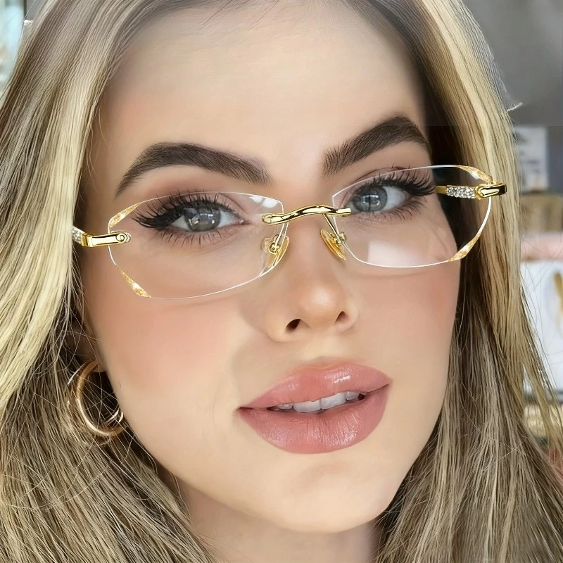 Anti-Blaulicht-Lesebrille für Damen, rahmenlos, hochauflösend, Vintage-Stil, ultraleicht, hochwertige Brille