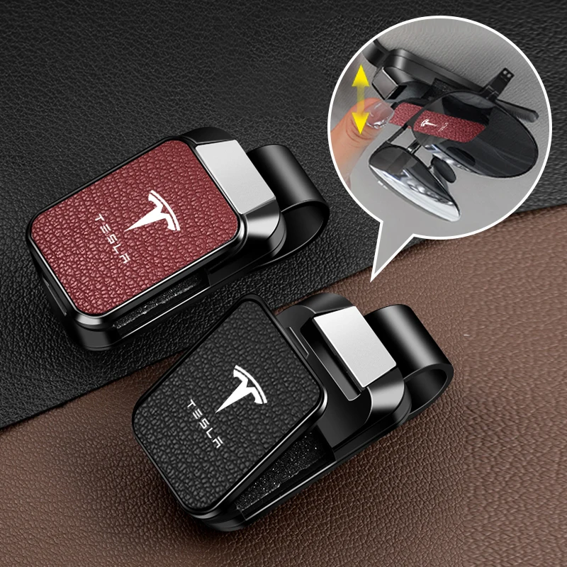 عالية الجودة جلد الماعز سيارة الشمس قناع نظارات كليب حامل النظارات الشمسية ل تسلا Model-X Model-Y Model-3 Model-S Cybertruck Roadster #2