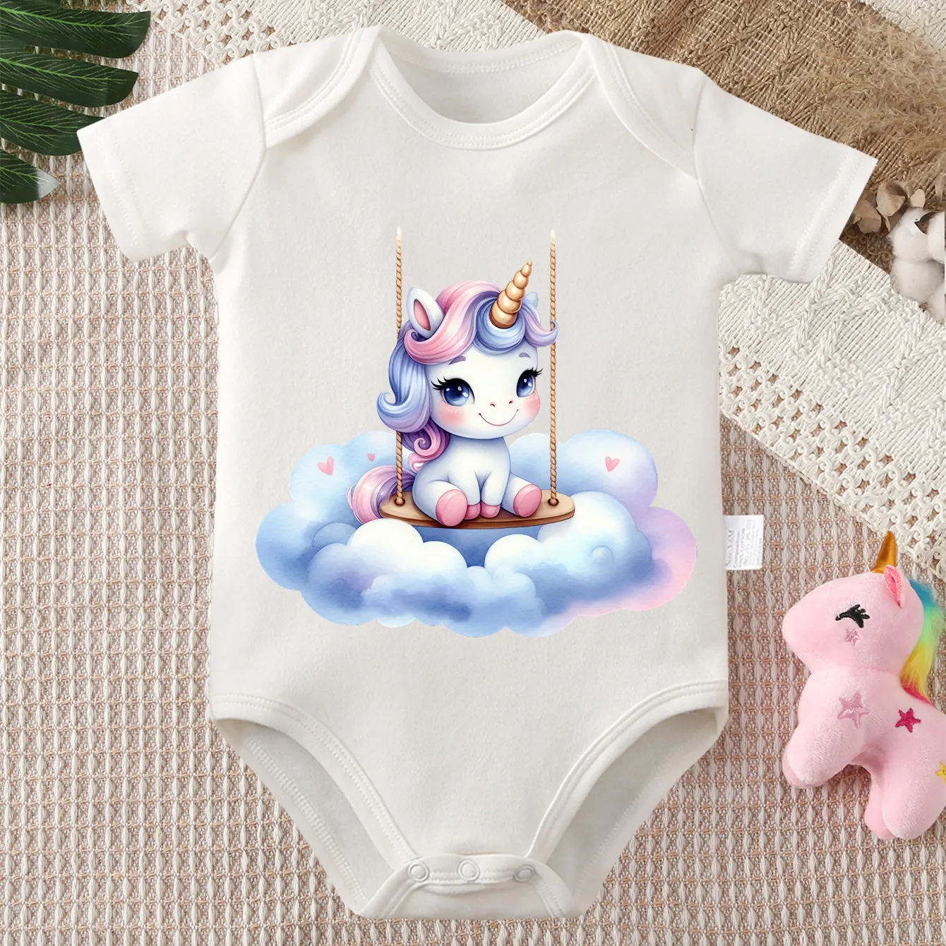 

100% Cotton Bodysuit Unicorn Baby and Swing Cloud Print Onesie Comfortable Cloths for Baby Jumpsuit for 0 To 12 Months Newborn