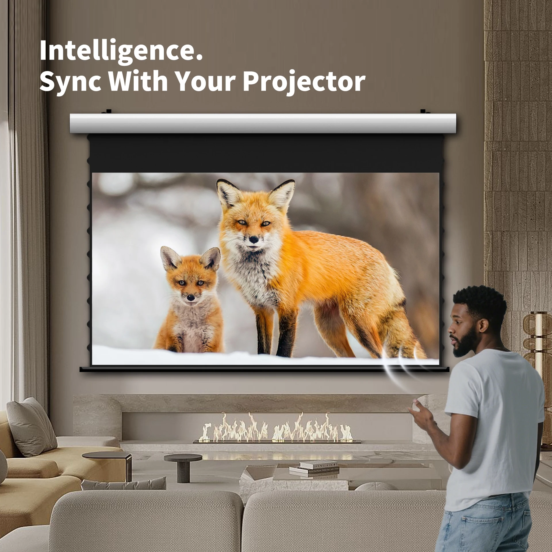 Wholesale Wupro/OEM 100 inch Drop Down Electric Projection Screen 16:9 Smart Control 4K Black Crystal Motorized Projector Screen
