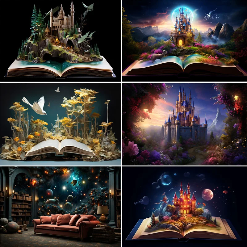 Fairy Tale Mystic Medieval Castle Photography Backdrops Props Landscape Witch Magical Book Fantassy World Forest Background MA04
