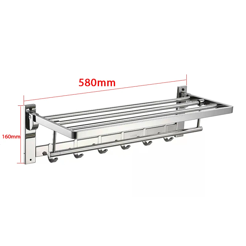 Stainless Steel Folding Towel Rack In Bathroom Non Perforated Bath Towel RackBright And Thickened Bathroom Storage Rack