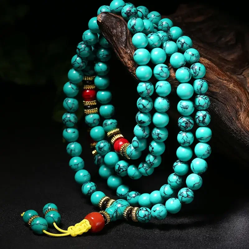 

Natural Turquoise Bracelet 108 Beads Turquoise Rough Stone Bracelet Men and Women Tibetan Ethnic Style Turquoise Bracelet