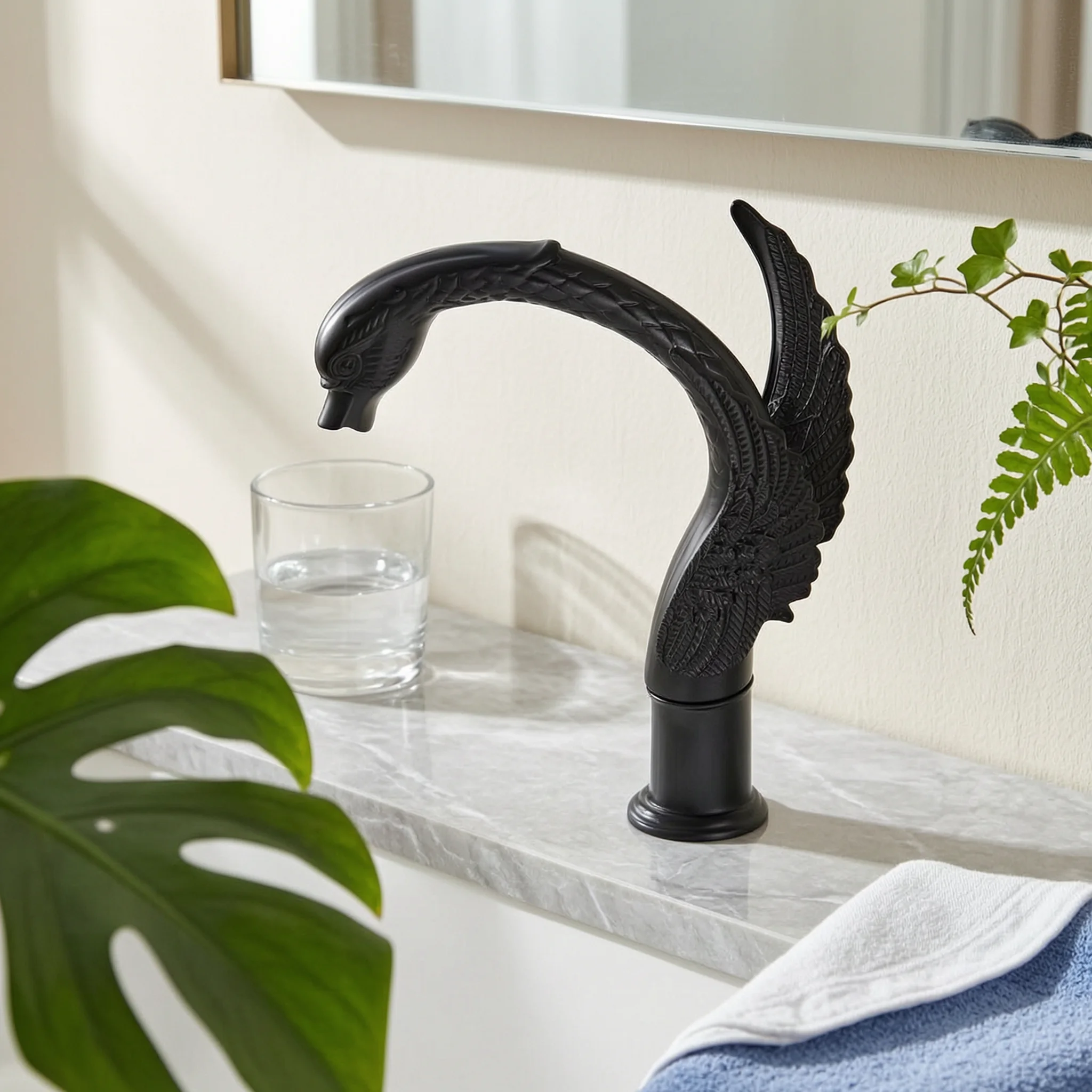 Swan Faucet Copper Single-Handle Faucet Tap Polished Matte Black for Washbasin, Vanity