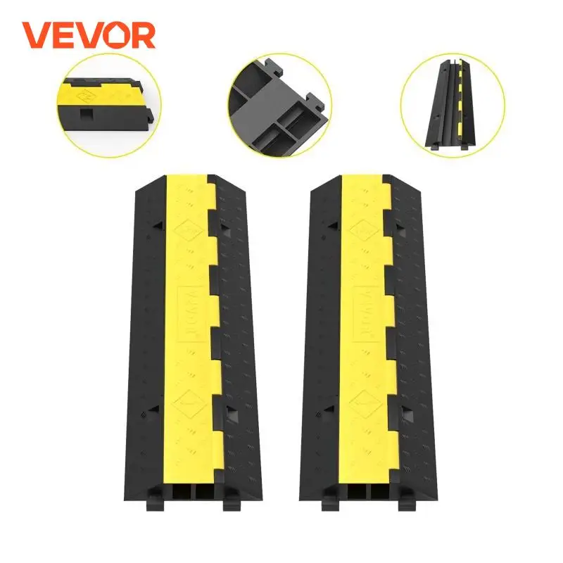 

VEVOR Cable Protector Ramp Wire Cable Cover Cord Guard 2 Channels Rubber + PVC 11000LBS Speed Bump Parking Lots Driveway Traffic