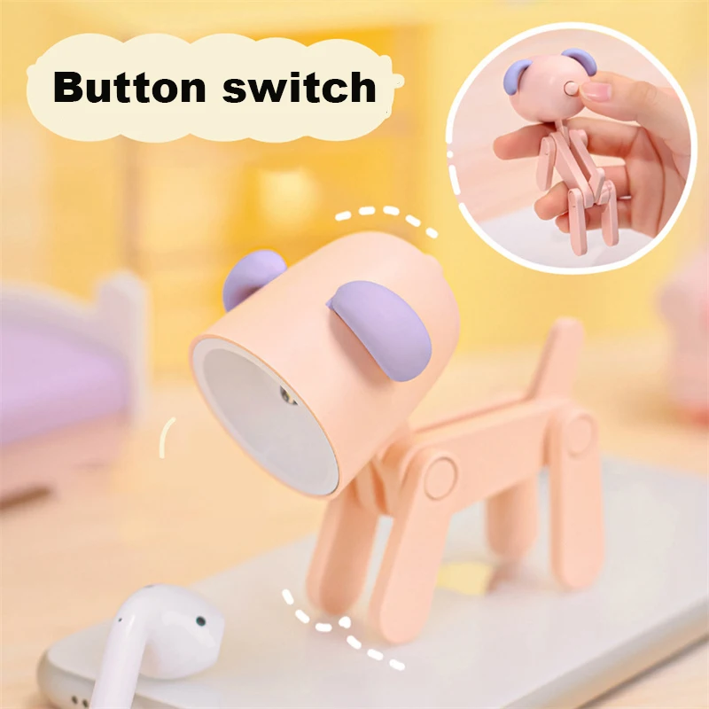 LED Night Light Mini Cute Pet Light Kawaii Gift Cartoon Dog Deer Folding Table Lamp Kids Room Bedside Bedroom Living Room Decor