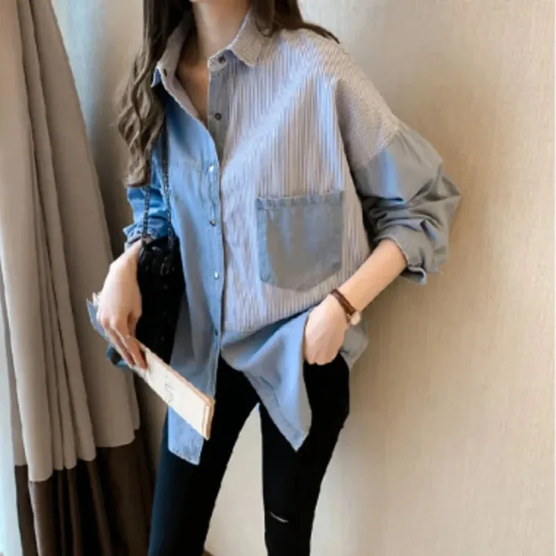 Spring New Camisa Jeans Feminina Shirt Cotton Female Long Sleeve Women\'s Denim Shirt Loose Korean Loose Blouse 7256 50