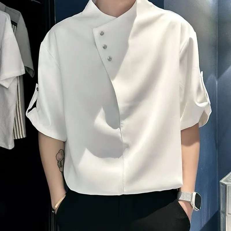 

2026 New Summer Men's Stand-up Collar Short Sleeve Shirt Thin Casual Stylish Handsome Mid Sleeve Button Down Shirts for Men