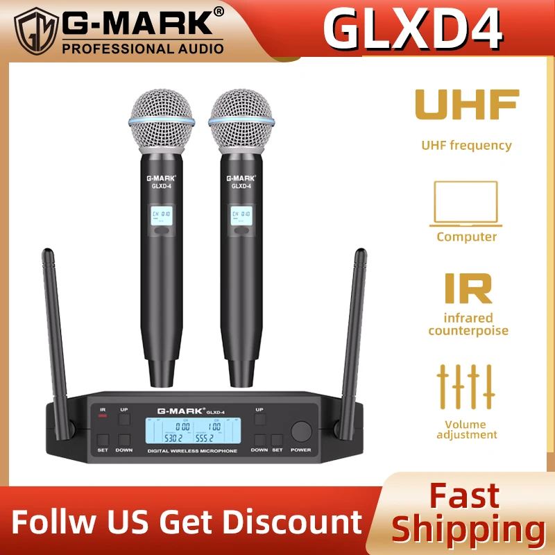 

Микрофон G-MARK GLXD4, беспроводной профессиональный динамический микрофон UHF, автоматическая частота для детской сцены, церкви, шоу, караоке, встреч