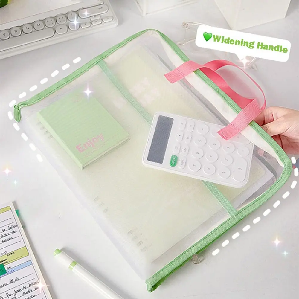 Borsa per documenti A4 portatile color caramello Borsa per documenti di grande capacità in rete Borsa per documenti trasparente per cancelleria Materiale scolastico