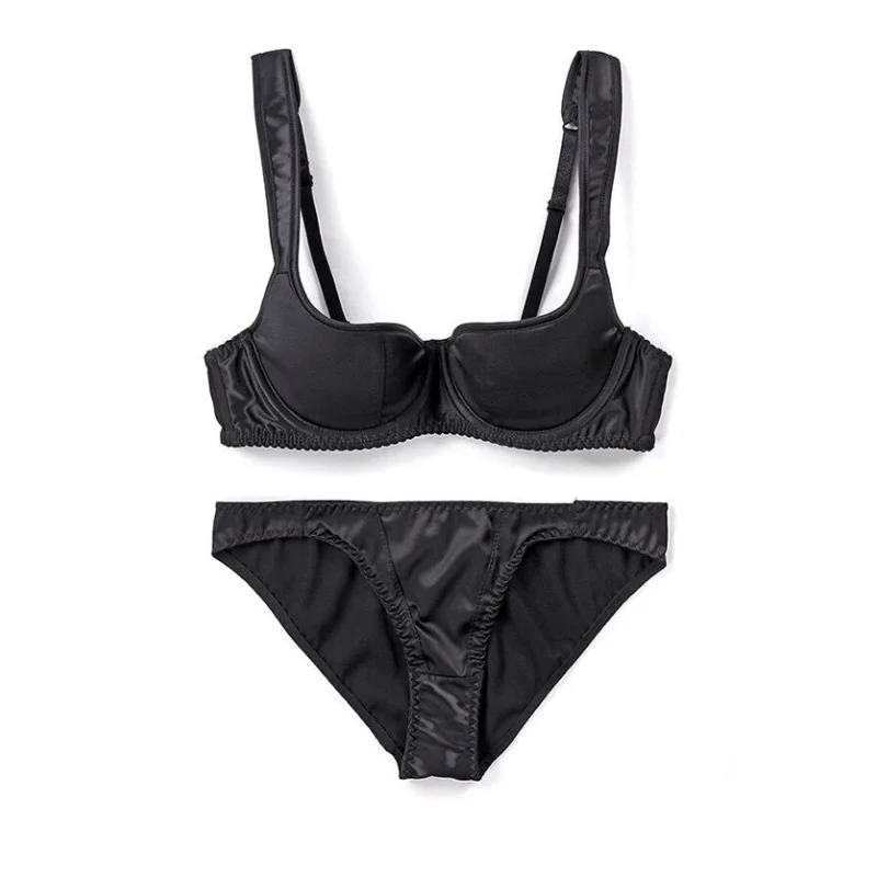 Smooth Traceless Ultra-thin Half Cup Thin Sponge Sexy Bra Set Double Breasted Women's Underwear