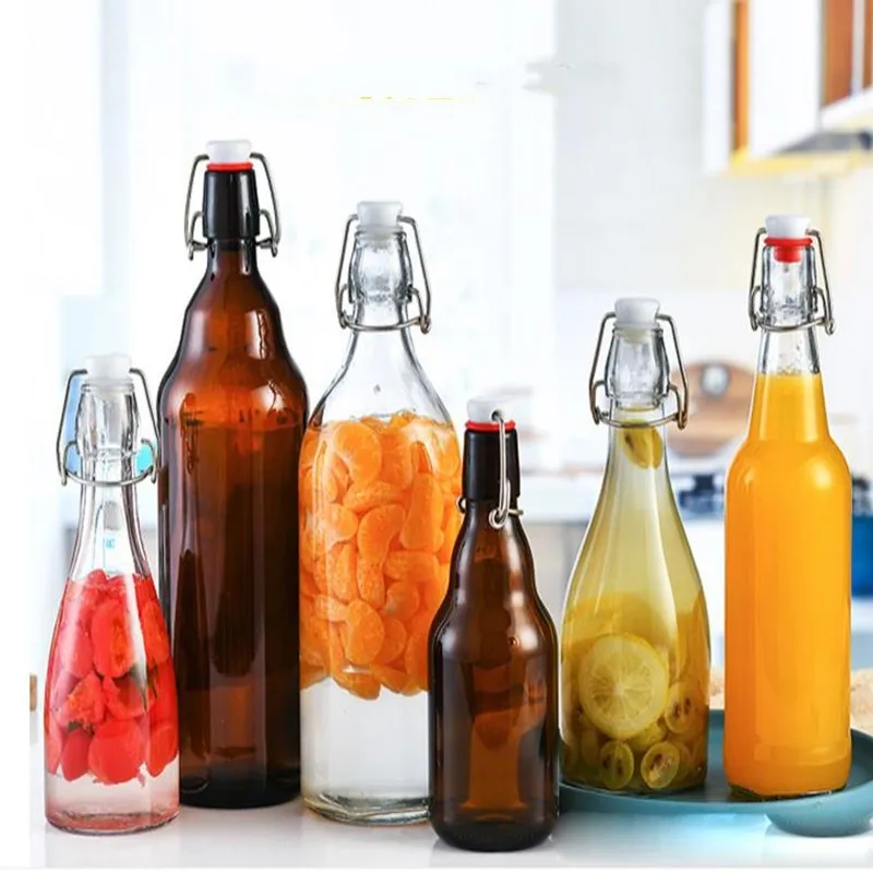 Sealed Buckle Glass Bottle Jar, Portable Juice, Wine, Water Can, Storage Tank, Food Container, Home Kitchen