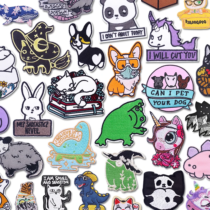 Tierische Stickerei-Aufnäher: Einhorn, Ente, Dinosaurier – Aufbügelbare Aufnäher für Jacken, Hüte, Taschen – DIY-Stickerei-Sticker und Abzeichen