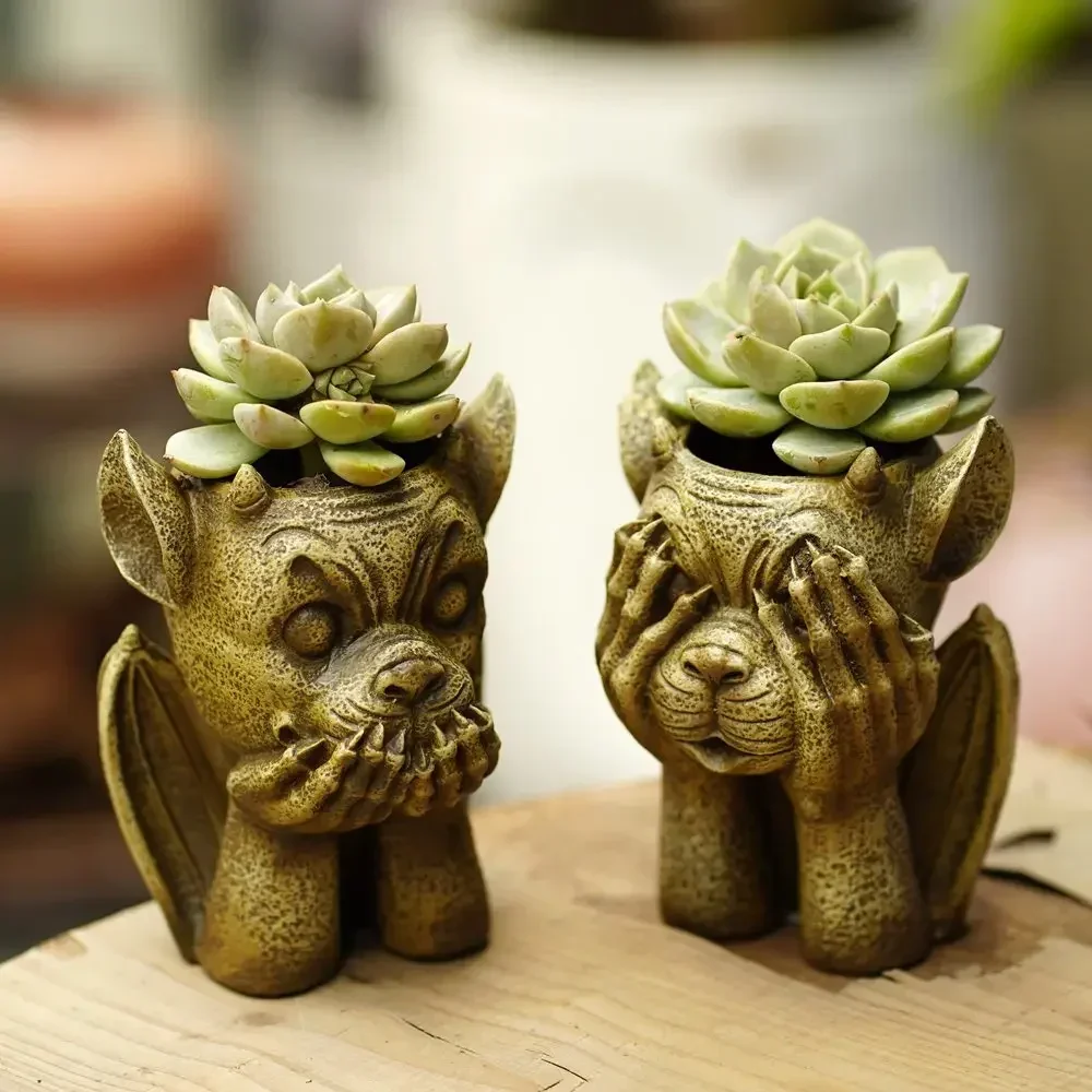 Resin Gargoyle Figurines Vase Art Sculpture Flower Pot Outdoor Living Room Garden Office Home Decoration Accessories