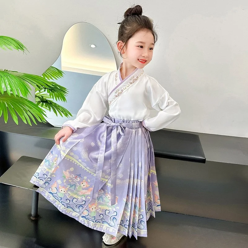 

Elegant Spring Autumn Hanfu Skirt Set for Girls Cute Fairy Tale Style Traditional Chinese Clothing Silk Cotton Blend Fabric